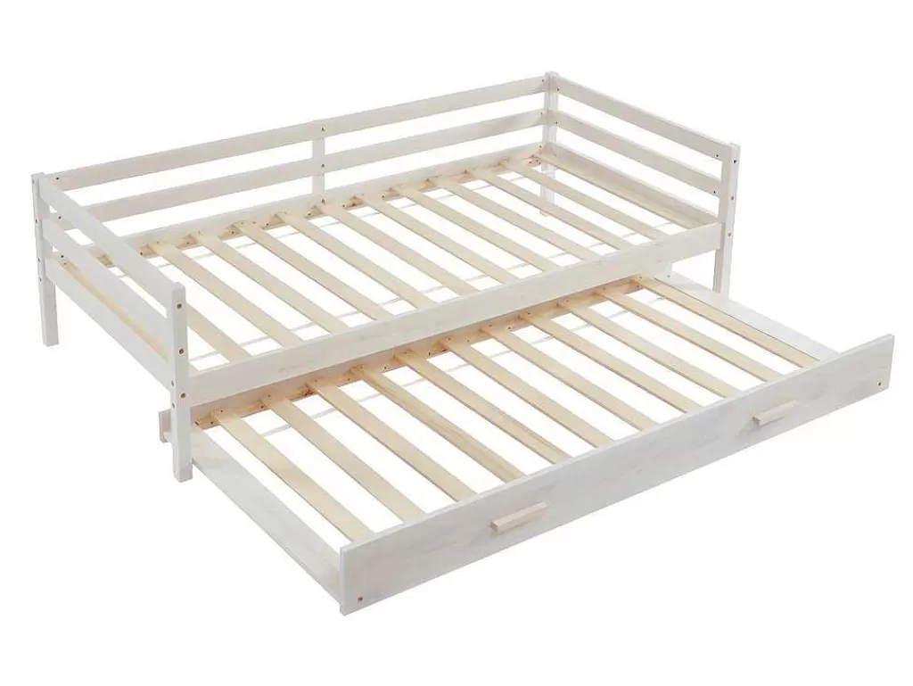 Cama Dupla*Vente-unique Cama Dupla De 2 X 90 X 190 Cm Em Pinho Macico E Mdf Cor Esbranquicada + Colchão - Aedan Ii