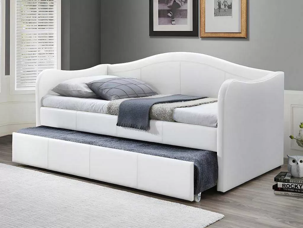 Cama Dupla*Vente-unique Cama Dupla Diva 2X90X190 Cm Em Pele Sintética Branco + Colchões - Mathilde