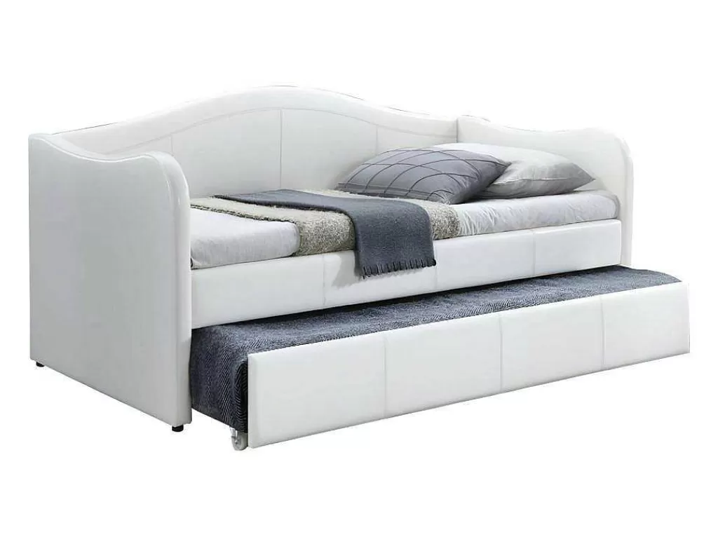 Cama Dupla*Vente-unique Cama Dupla Diva 2X90X190 Cm Em Pele Sintética Branco + Colchões - Mathilde