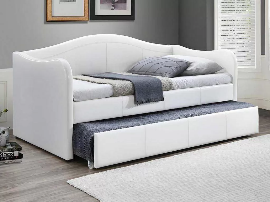 Cama Dupla*Vente-unique Cama Dupla Diva 2X90X190 Cm Em Pele Sintética Branco - Mathilde