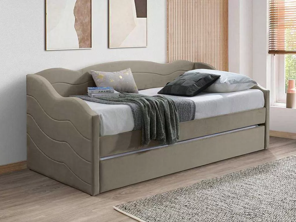 Cama Dupla*Vente-unique Cama Dupla Em Forma De Banco 2 X 90 X 190 Cm Veludo Bege - Lenvia