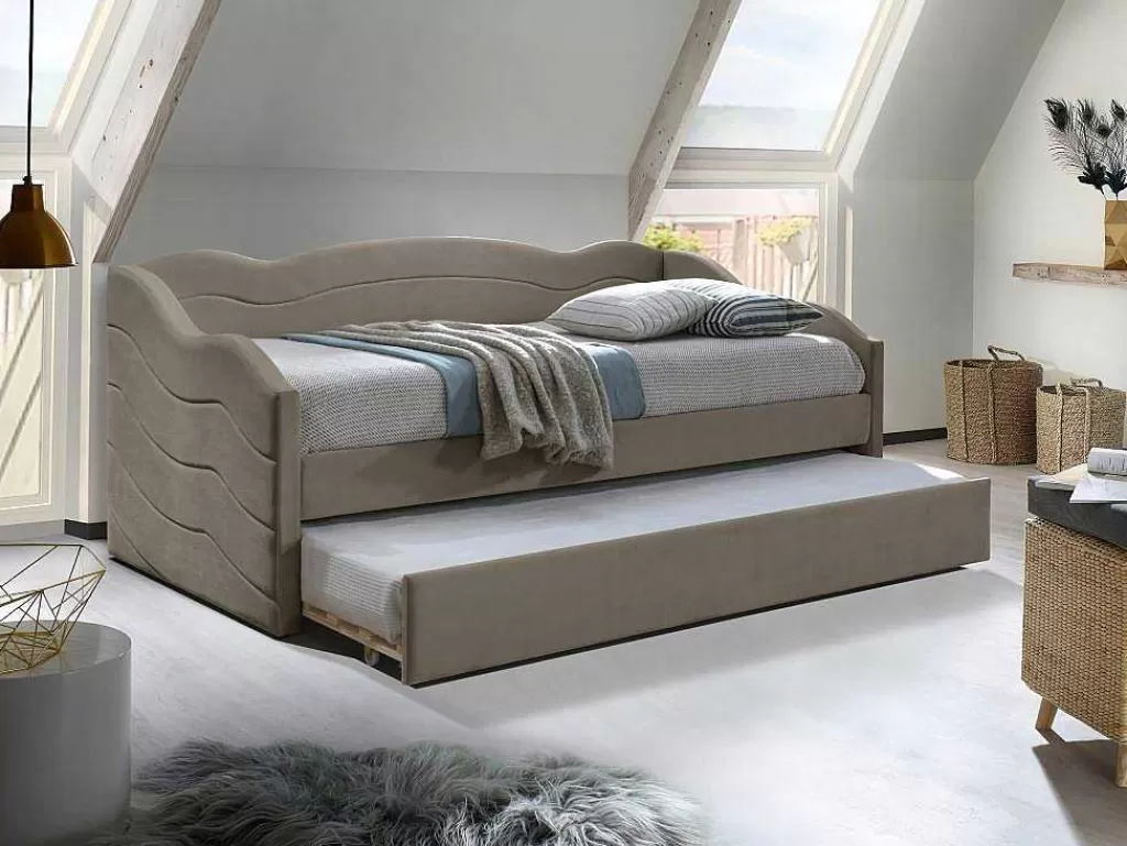 Cama Dupla*Vente-unique Cama Dupla Em Forma De Banco 2 X 90 X 190 Cm Veludo Bege - Lenvia