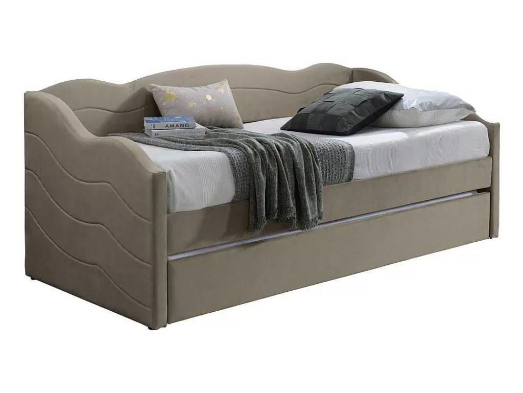 Cama Dupla*Vente-unique Cama Dupla Em Forma De Banco 2 X 90 X 190 Cm Veludo Bege - Lenvia