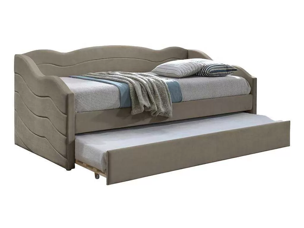 Cama Dupla*Vente-unique Cama Dupla Em Forma De Banco 2 X 90 X 190 Cm Veludo Bege - Lenvia