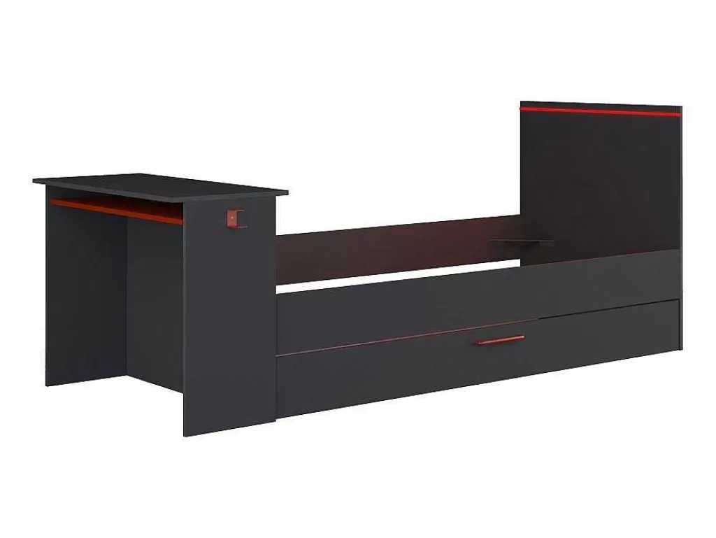 Cama Dupla*Vente-unique Cama Dupla Gamer 2 X 90 X 200 Cm Com Secretária E Leds Antracite E Vermelho - Vouani