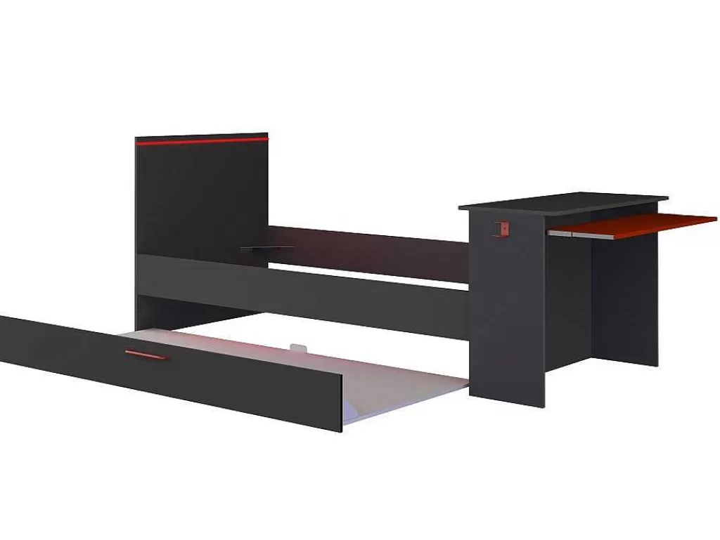 Cama Dupla*Vente-unique Cama Dupla Gamer 2 X 90 X 200 Cm Com Secretária E Leds Antracite E Vermelho - Vouani