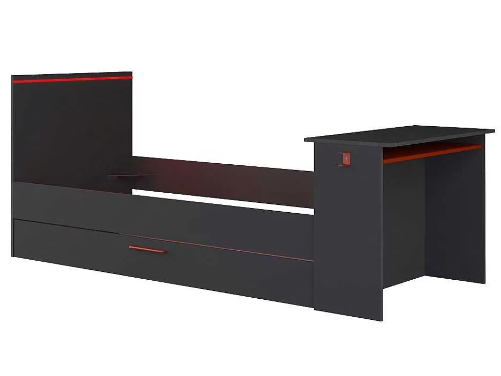 Cama Dupla*Vente-unique Cama Dupla Gamer 90 X 200 E 90 X 190 Cm Com Secretária E Leds Antracite E Vermelho, Com Colchão E Sommier - Vouani