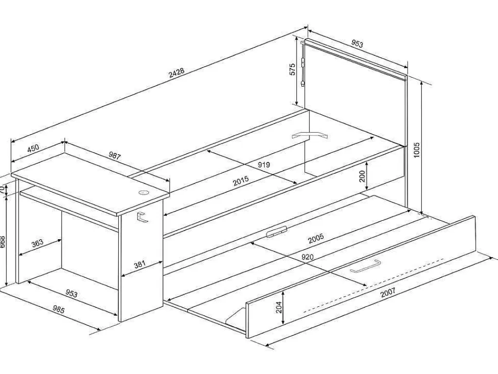 Cama Dupla*Vente-unique Cama Dupla Gamer 90 X 200 E 90 X 190 Cm Com Secretária E Leds Antracite E Vermelho, Com Colchão E Sommier - Vouani