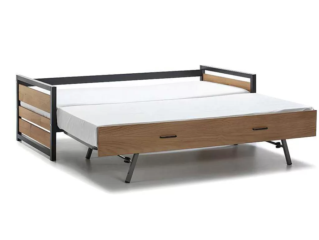 Cama Dupla*Vente-unique Cama Dupla Industrial 2X90X190 Cm Mdf, Pinho E Metal Castanho Noz E Antracite + Colchão - Boston