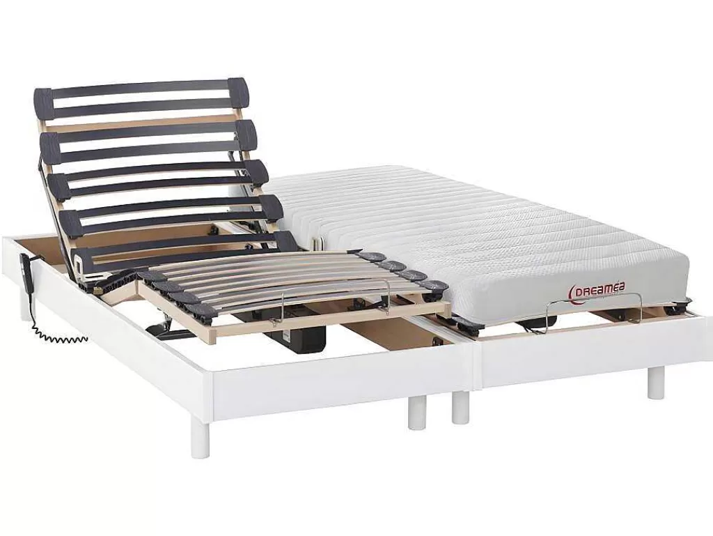 Cama Articulada*DREAMEA Cama Elétrica Articulada Colchão Acolhimento Látex - Branco - 2 X 80 X 200 Cm - Tyndare Da