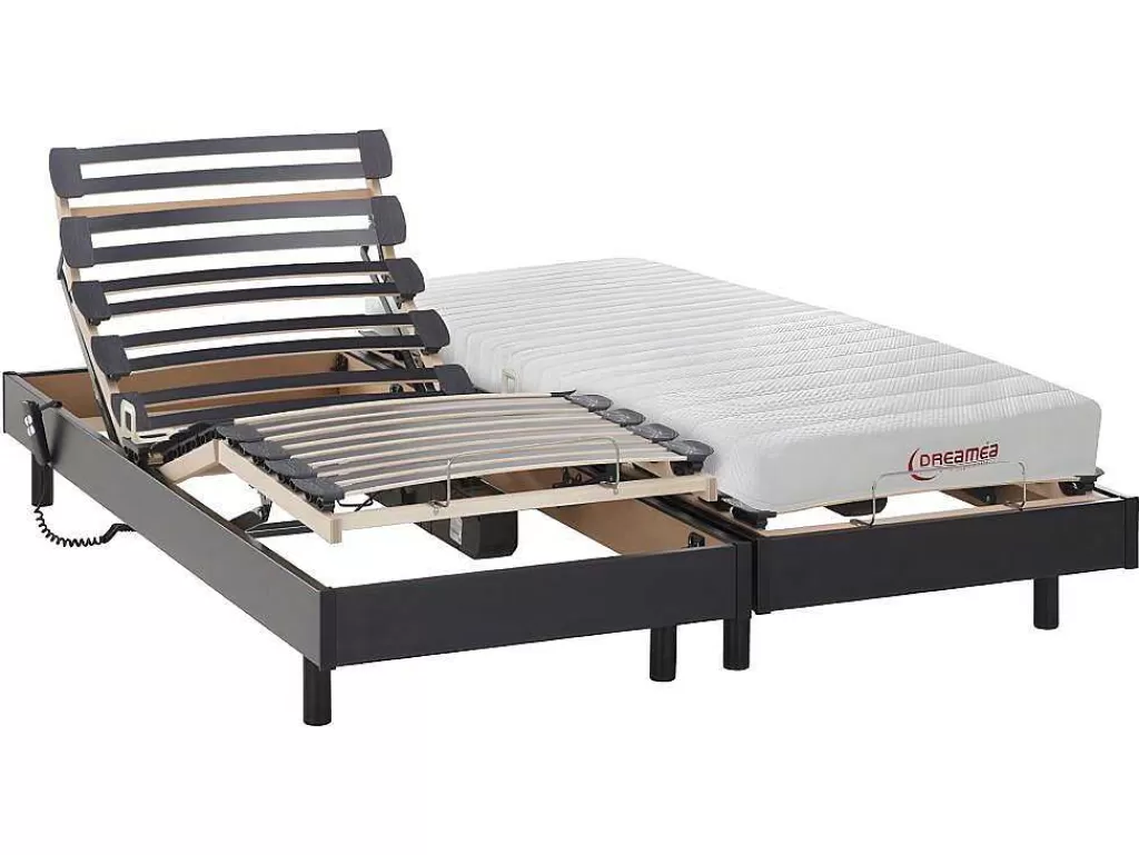 Cama Articulada*DREAMEA Cama Elétrica Articulada Colchão Acolhimento Látex - Preto - 2 X 80 X 200 Cm - Tyndare Da