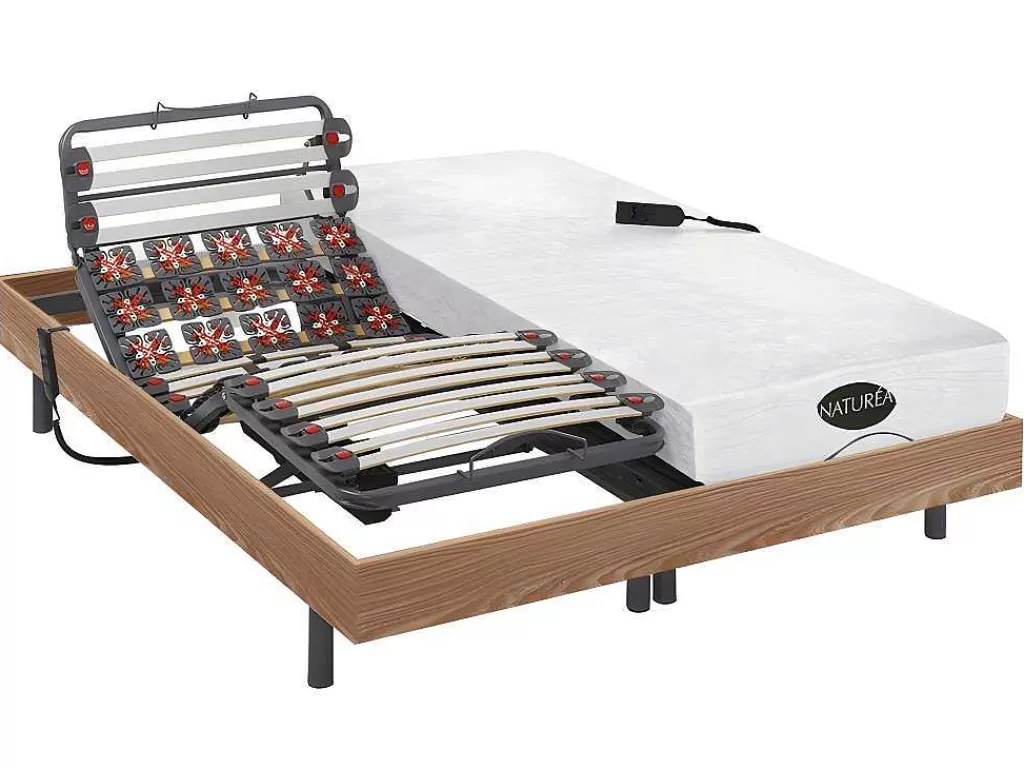 Cama Articulada*NATUREA Cama Elétrica Articulada Estrado De Ripas, Terminais Eletricos Colchão Memória De Forma E Bambu Damysos - Motores Okin - 2X80X200 Cm - Carvalho