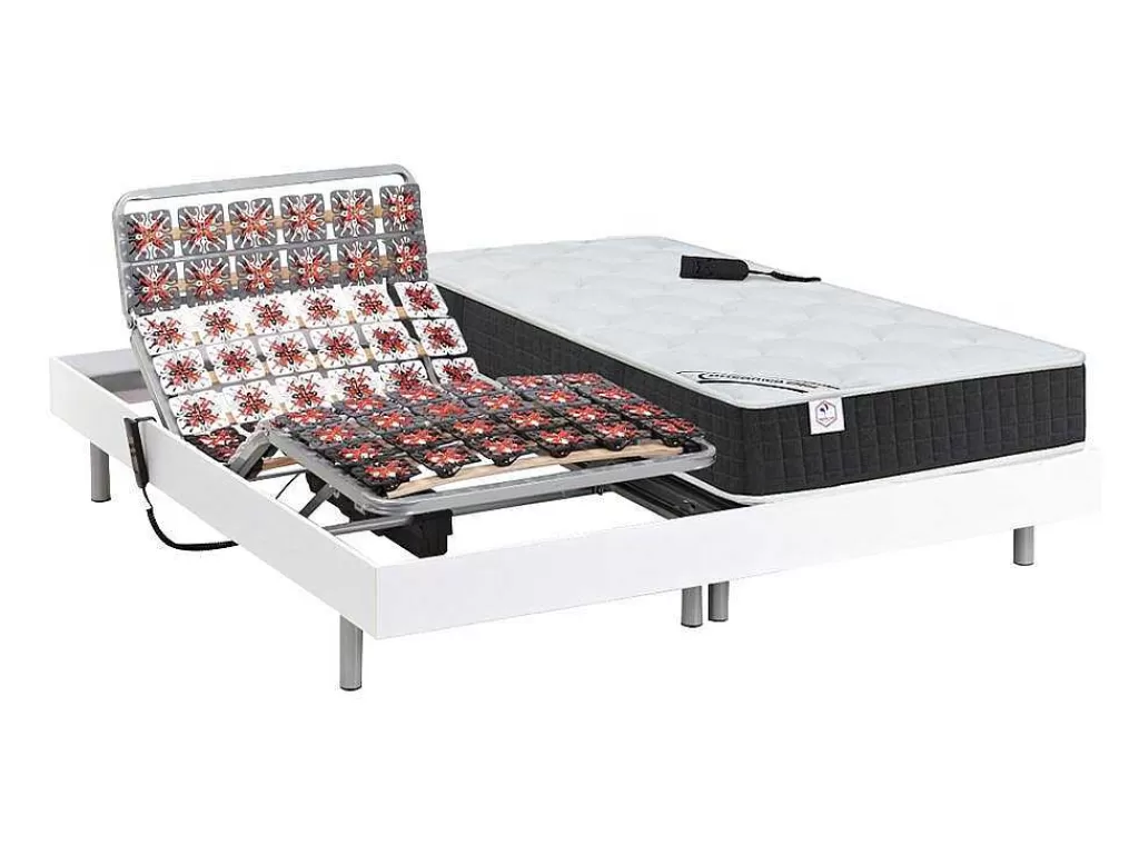 Cama Articulada*DREAMEA Cama Elétrica Articulada Terminais E Colchão De Molas Ensacadas E Memória De Forma - Motores Okin - Branco - 2X80X200 Cm - Phanes Da