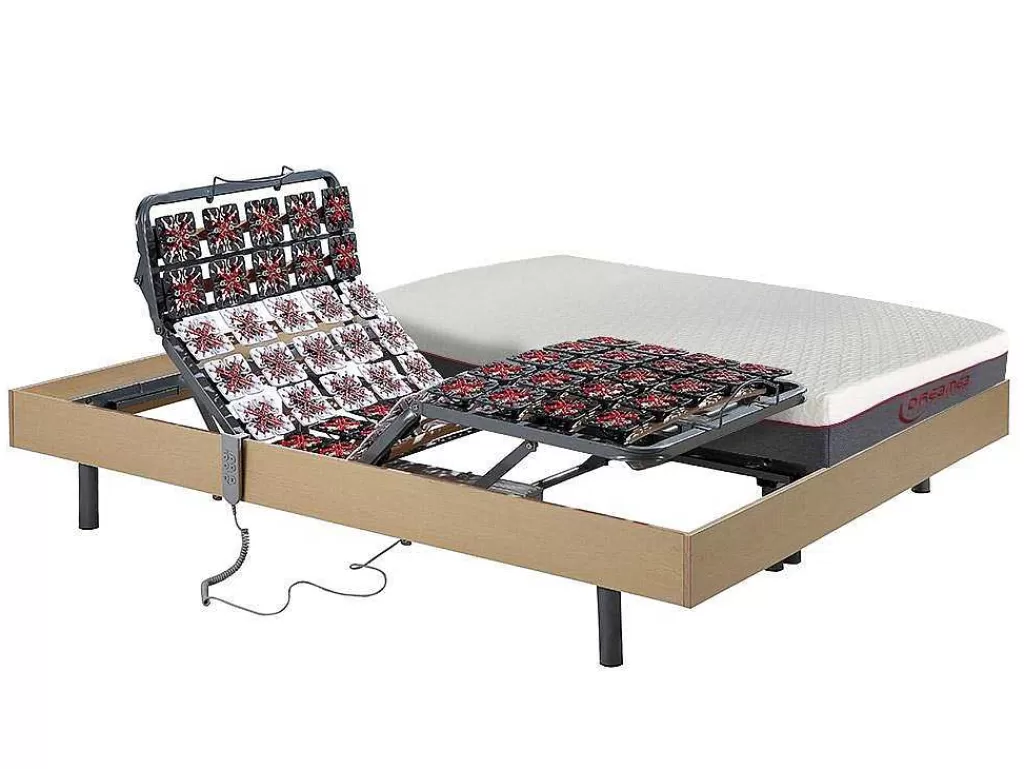 Cama Articulada*DREAMEA Cama Elétrica Articulada Terminais E Colchão Memória De Forma Atride Da - Motores Okin - Carvalho Natural - 2 X 80 X 200 Cm