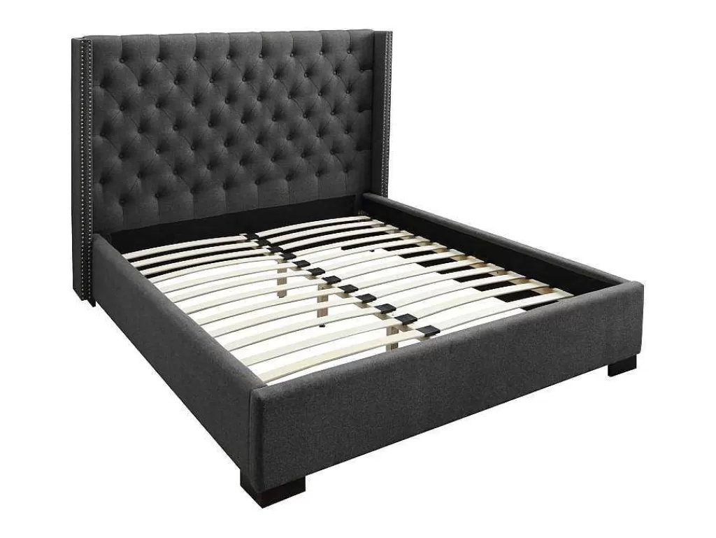 Cama De Adulto*Vente-unique Cama Massimo Cabeceira De Cama Em Capitone - 160X200Cm - Tecido Cinza