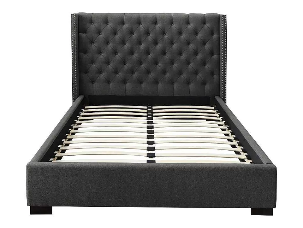 Cama De Adulto*Vente-unique Cama Massimo Cabeceira De Cama Em Capitone - 160X200Cm - Tecido Cinza