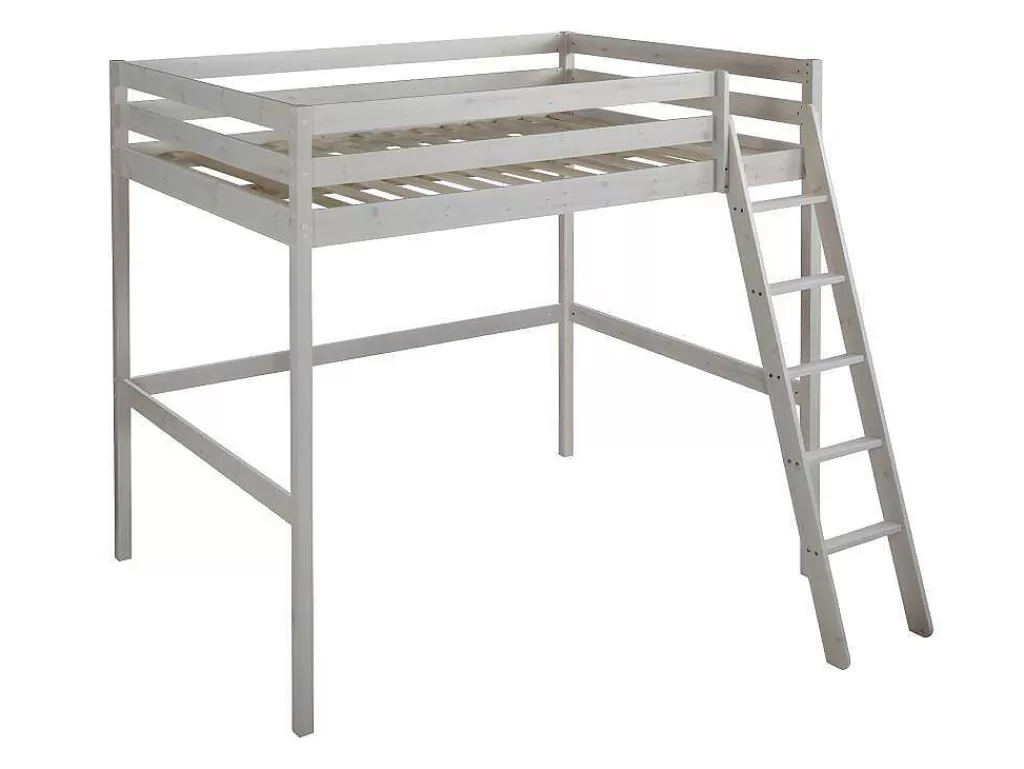 Cama Alta*Vente-unique Cama Mezzanine 140X190 Cm Em Pinho Macico Esbranquicado + Colchão - Gedeon