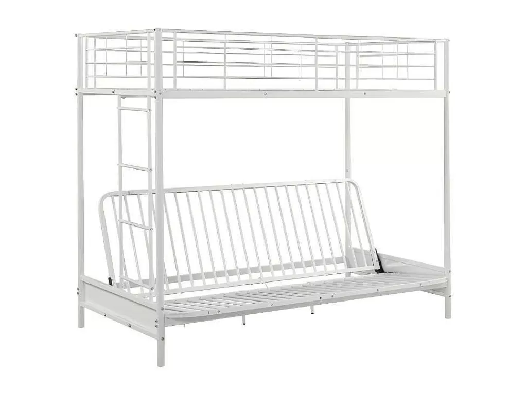 Cama Alta*Vente-unique Cama Mezzanine 90X190 Cm Com Sofá Convertivel Em Metal Branco - Modulo Iv
