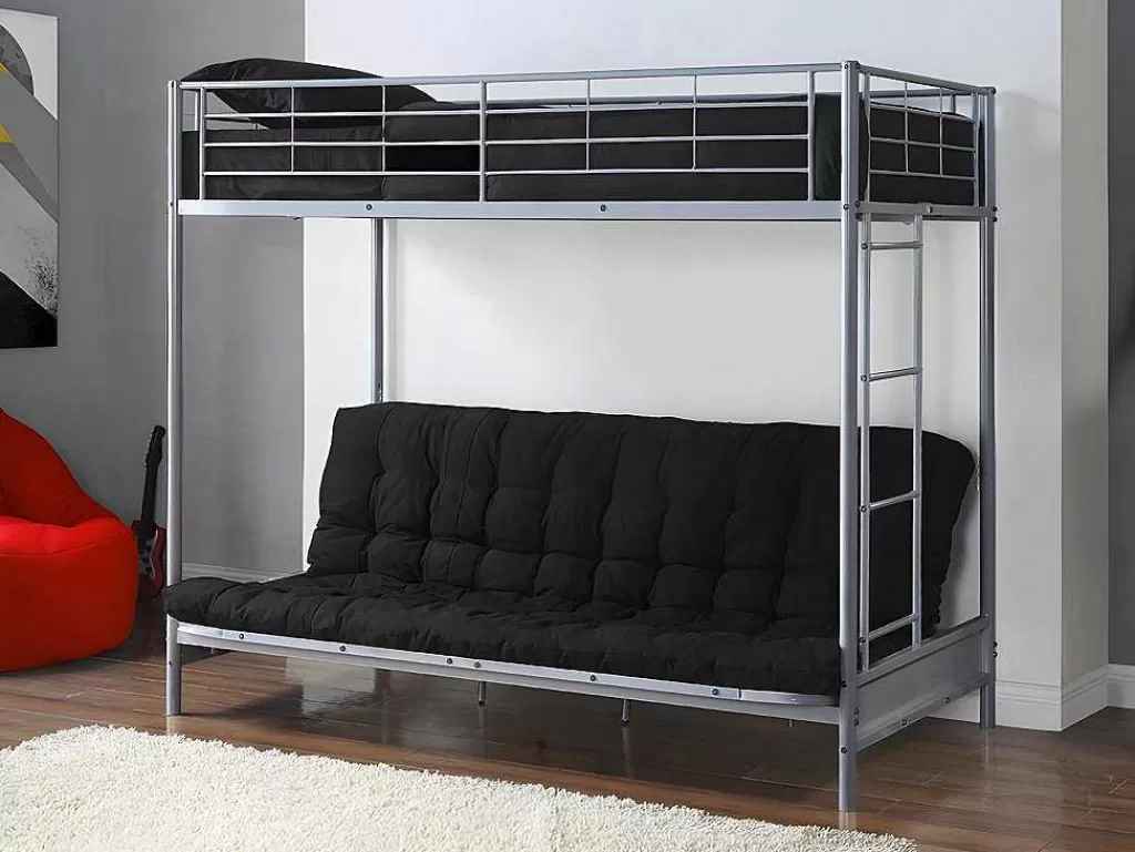 Cama Alta*Vente-unique Cama Mezzanine 90X190 Cm Com Sofá Convertivel Em Metal Prateado - Modulo Iv