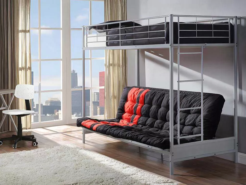 Cama Alta*Vente-unique Cama Mezzanine 90X190 Cm Com Sofá Convertivel Em Metal Prateado - Modulo Iv