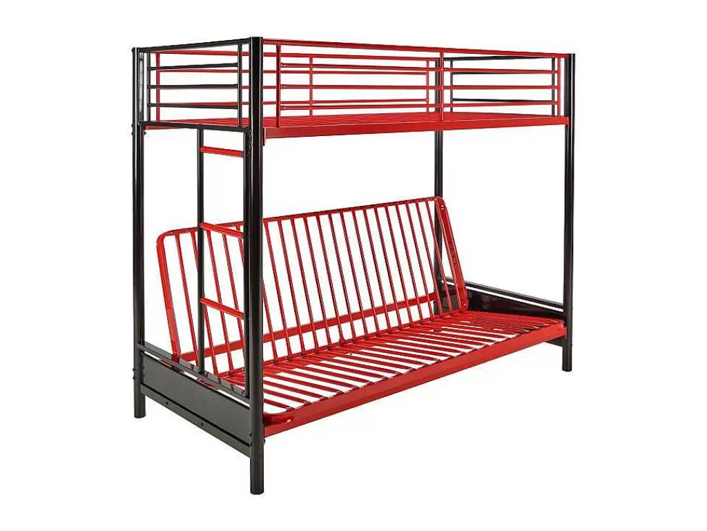 Cama Alta*Vente-unique Cama Mezzanine 90X190 Cm Com Sofá Convertivel Em Metal Preto E Vermelho - Modulo Iv