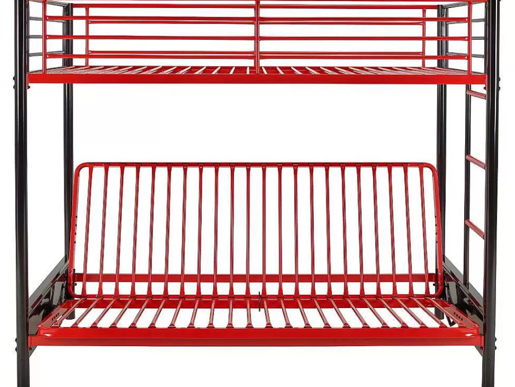 Cama Alta*Vente-unique Cama Mezzanine 90X190 Cm Com Sofá Convertivel Em Metal Preto E Vermelho - Modulo Iv