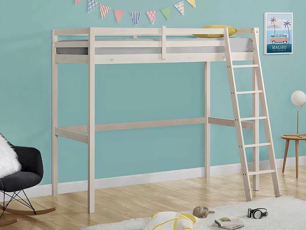 Cama Alta*Vente-unique Cama Mezzanine 90X190 Cm Em Pinho Macico Esbranquicado + Colchão - Gedeon