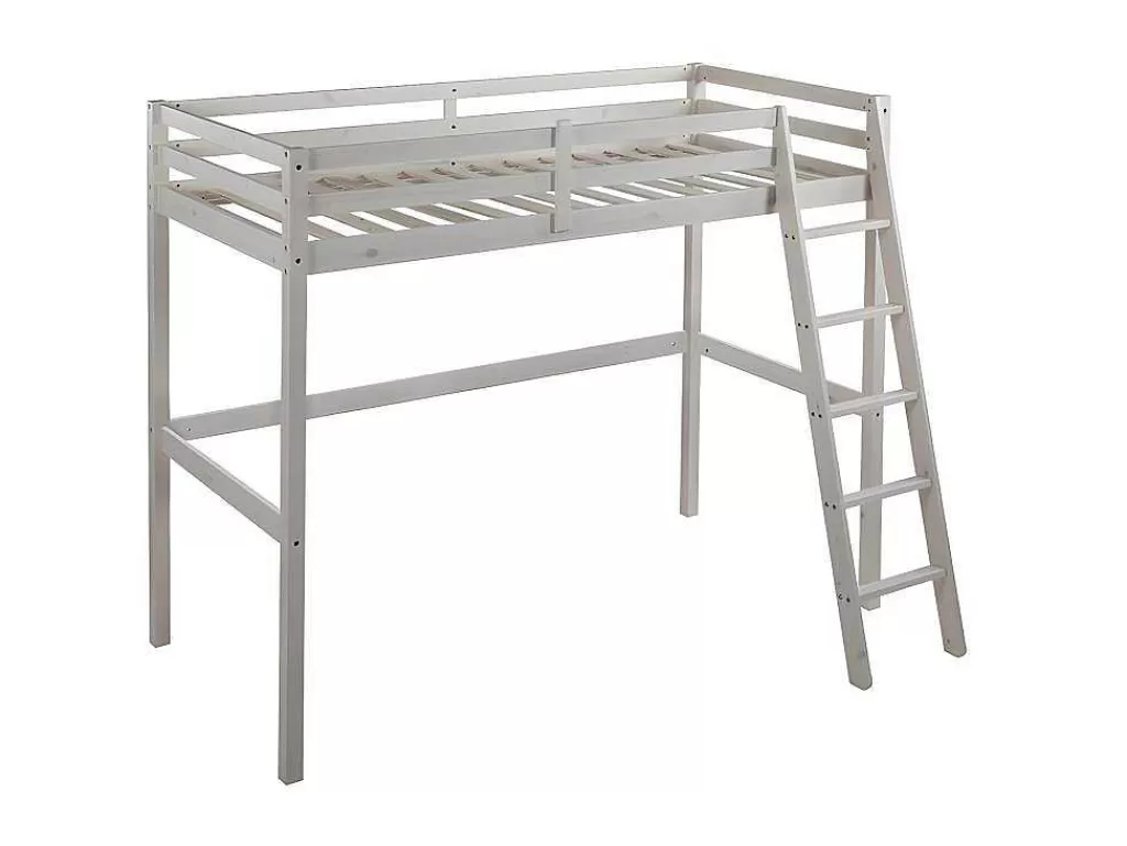 Cama Alta*Vente-unique Cama Mezzanine 90X190 Cm Em Pinho Macico Esbranquicado + Colchão - Gedeon