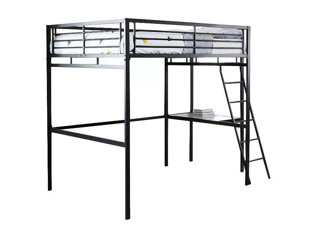 Cama Alta*Vente-unique Cama Mezzanine Com Plataforma De Secretária 140X190 Cm Antracite - Casual Ii