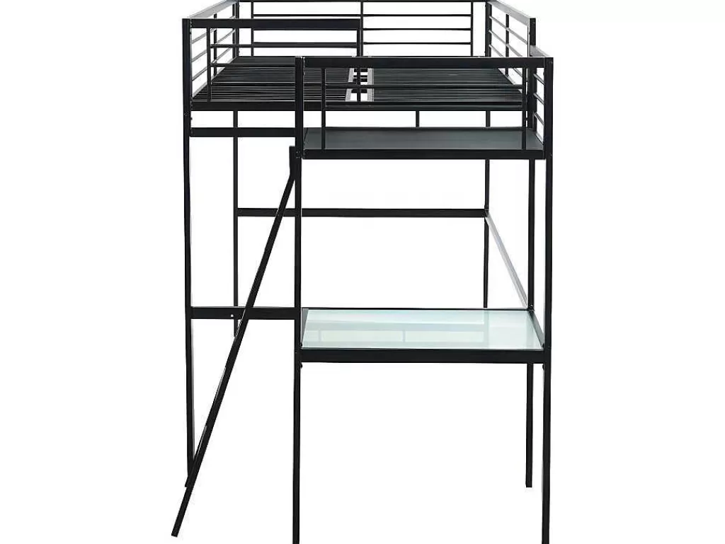 Cama Alta*Vente-unique Cama Mezzanine Com Plataforma De Secretária 140X190 Cm Antracite - Casual Ii