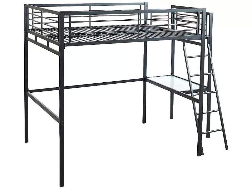 Cama Alta*Vente-unique Cama Mezzanine Com Plataforma De Secretária Antracite Casual + Colchão 140X190 Cm Zeus
