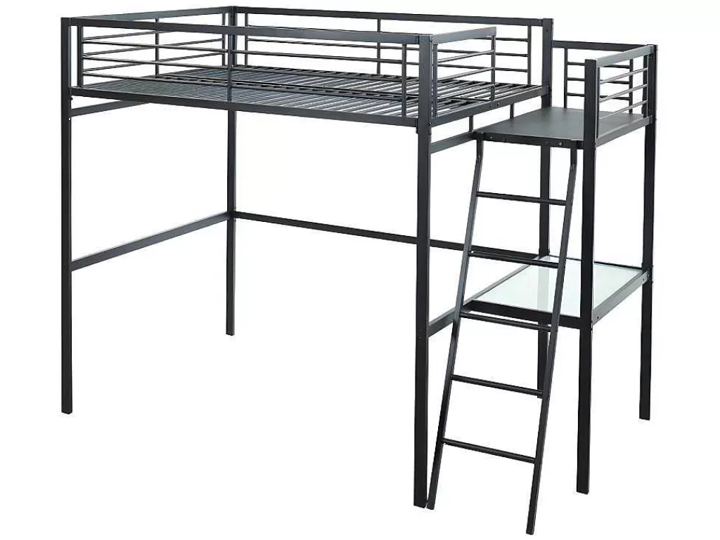 Cama Alta*Vente-unique Cama Mezzanine Com Plataforma De Secretária Antracite Casual + Colchão 140X190 Cm Zeus