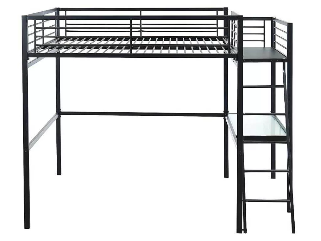 Cama Alta*Vente-unique Cama Mezzanine Com Plataforma De Secretária Antracite Casual + Colchão 140X190 Cm Zeus