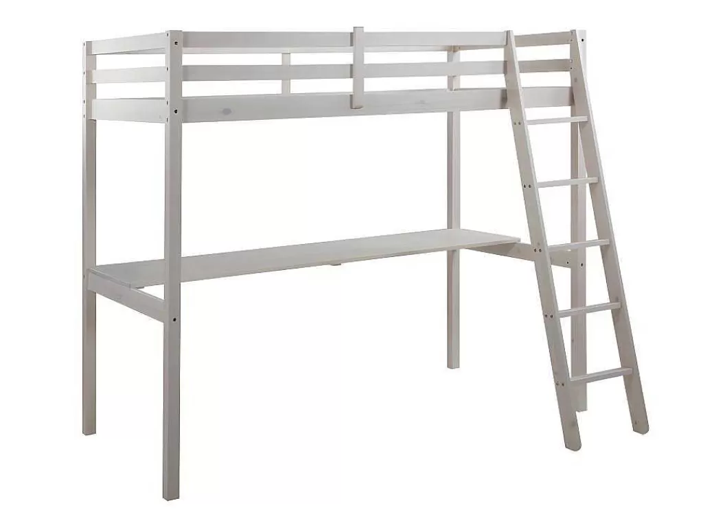 Cama Alta*Vente-unique Cama Mezzanine Com Secretária 90X190 Cm Em Pinho Macico Esbranquicado - Gedeon