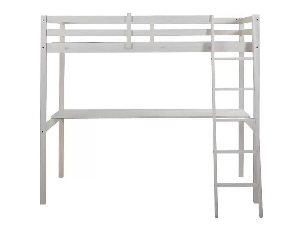 Cama Alta*Vente-unique Cama Mezzanine Com Secretária 90X190 Cm Em Pinho Macico Esbranquicado - Gedeon