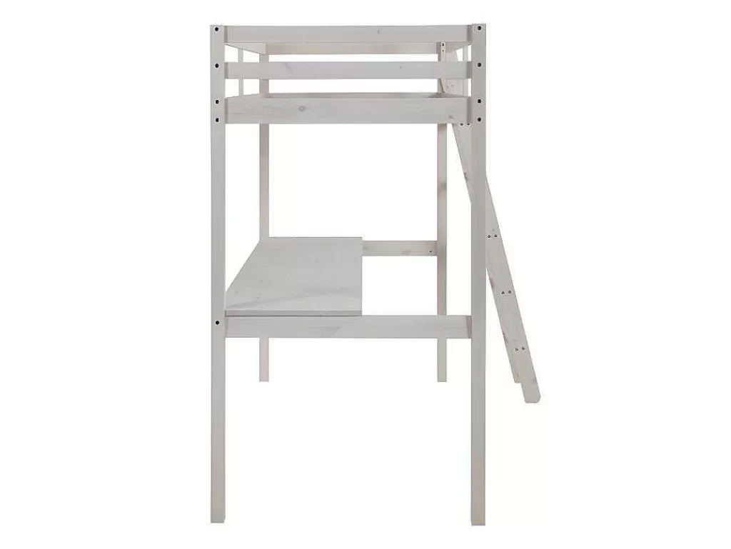 Cama Alta*Vente-unique Cama Mezzanine Com Secretária 90X190 Cm Em Pinho Macico Esbranquicado - Gedeon