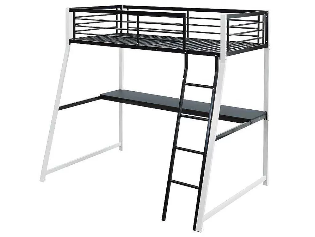 Cama Alta*Vente-unique Cama Mezzanine Com Secretária Integrada 90X190 Cm Preto E Branco - Malicia