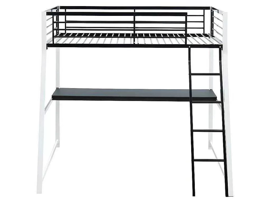 Cama Alta*Vente-unique Cama Mezzanine Com Secretária Integrada 90X190 Cm Preto E Branco - Malicia