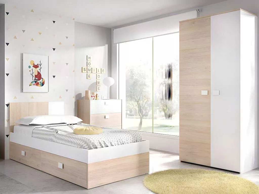 Cama Dupla*Vente-unique Cama Para Crianças 2X90X190 Cm Em Natural E Branco - Sonia