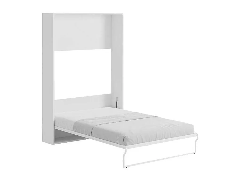 Cama Rebatível*Vente-unique Cama Rebatível 140 X 200 Cm, Abertura Vertical Manual, Branco E Cinza + Colchão - Malina Ii