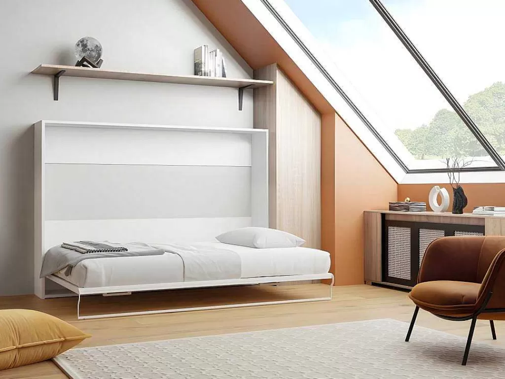 Cama Rebatível*Vente-unique Cama Rebatível 140X200 Cm Abertura Horizontal Manual Branco - Malina Ii