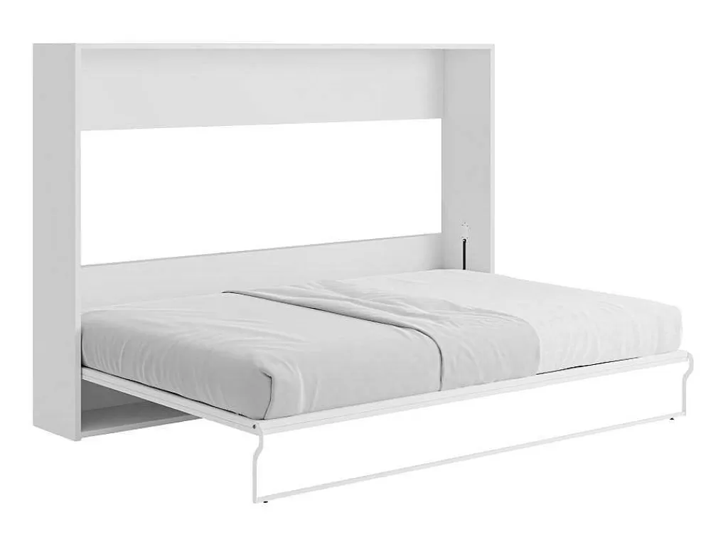Cama Rebatível*Vente-unique Cama Rebatível 140X200 Cm Abertura Horizontal Manual Branco E Cinza - Malina Ii