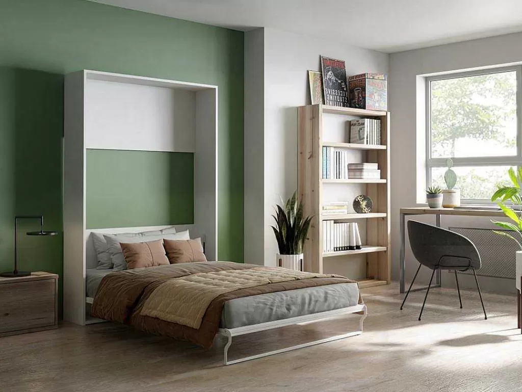 Cama De Adulto*Vente-unique Cama Rebatível 140X200 Cm Abertura Vertical Manual Branco - Malina Ii