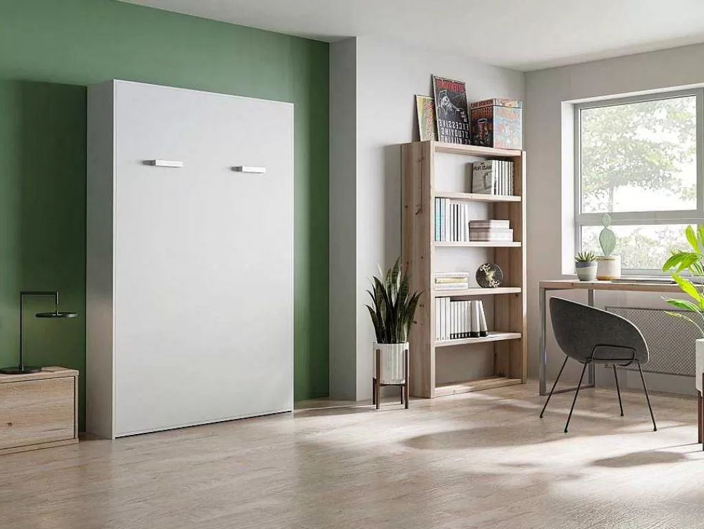 Cama De Adulto*Vente-unique Cama Rebatível 140X200 Cm Abertura Vertical Manual Branco - Malina Ii