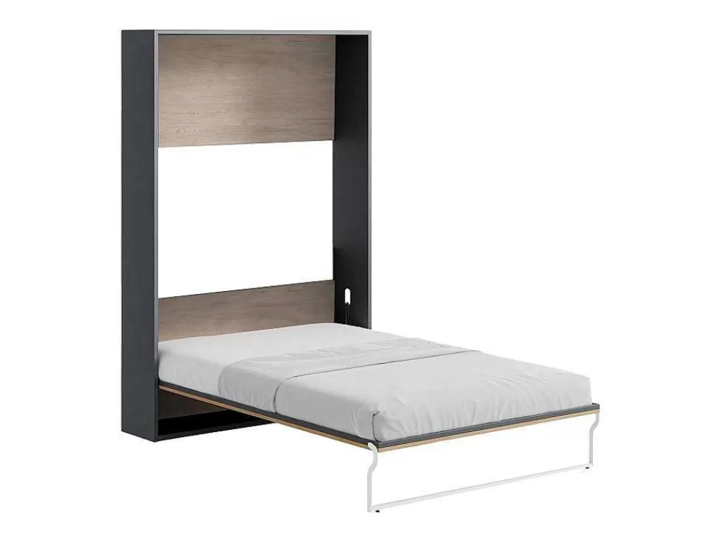 Cama Rebatível*Vente-unique Cama Rebatível 140X200 Cm Abertura Vertical Manual Cor Natural E Antracite - Malina Ii