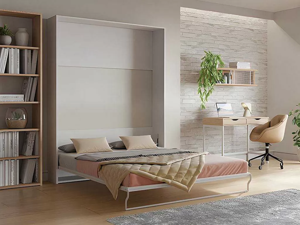 Cama De Adulto*Vente-unique Cama Rebatível 160 X 200 Cm Abertura Vertical Manual Branco + Colchão - Malina Ii