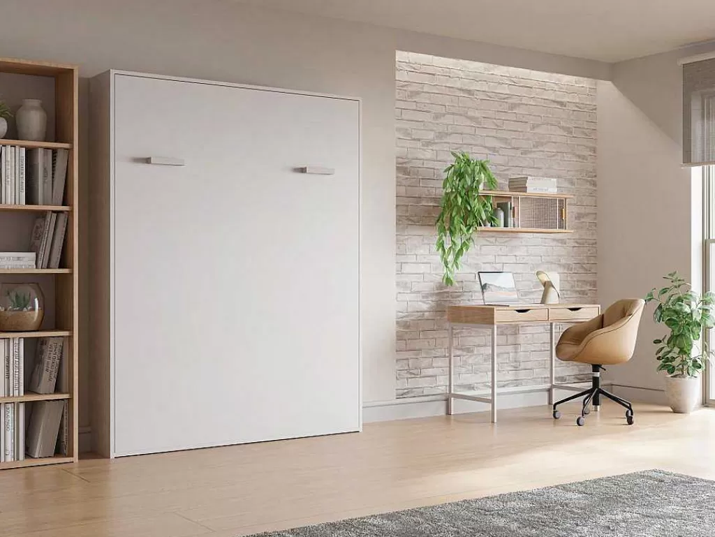 Cama De Adulto*Vente-unique Cama Rebatível 160 X 200 Cm Abertura Vertical Manual Branco + Colchão - Malina Ii