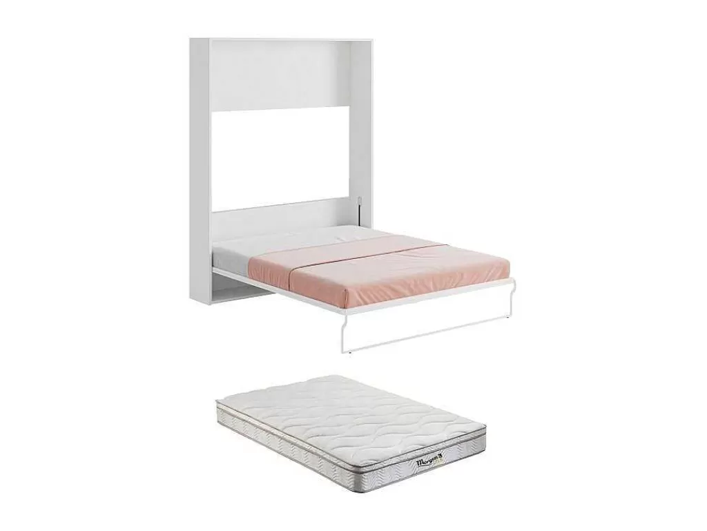 Cama De Adulto*Vente-unique Cama Rebatível 160 X 200 Cm Abertura Vertical Manual Branco + Colchão - Malina Ii
