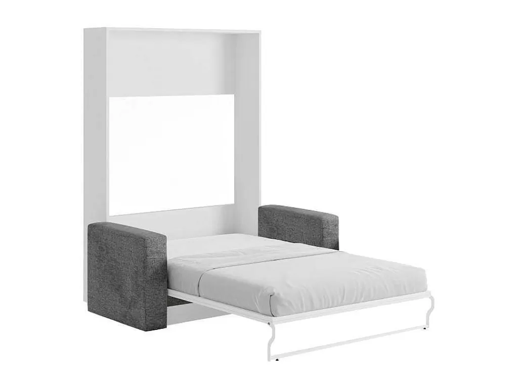 Cama Rebatível*Vente-unique Cama Rebatível Sofá 140 X 200 Cm Abertura Vertical Manual Branco E Cinza + Colchão - Vaciala Ii