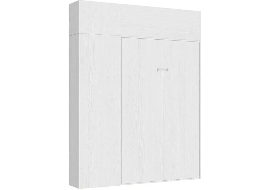 Cama Rebatível*ITAMOBY Cama Retratil 140 Vertical Kentaro Com Armário Coluna E Armários Suspensos Cinza Branca